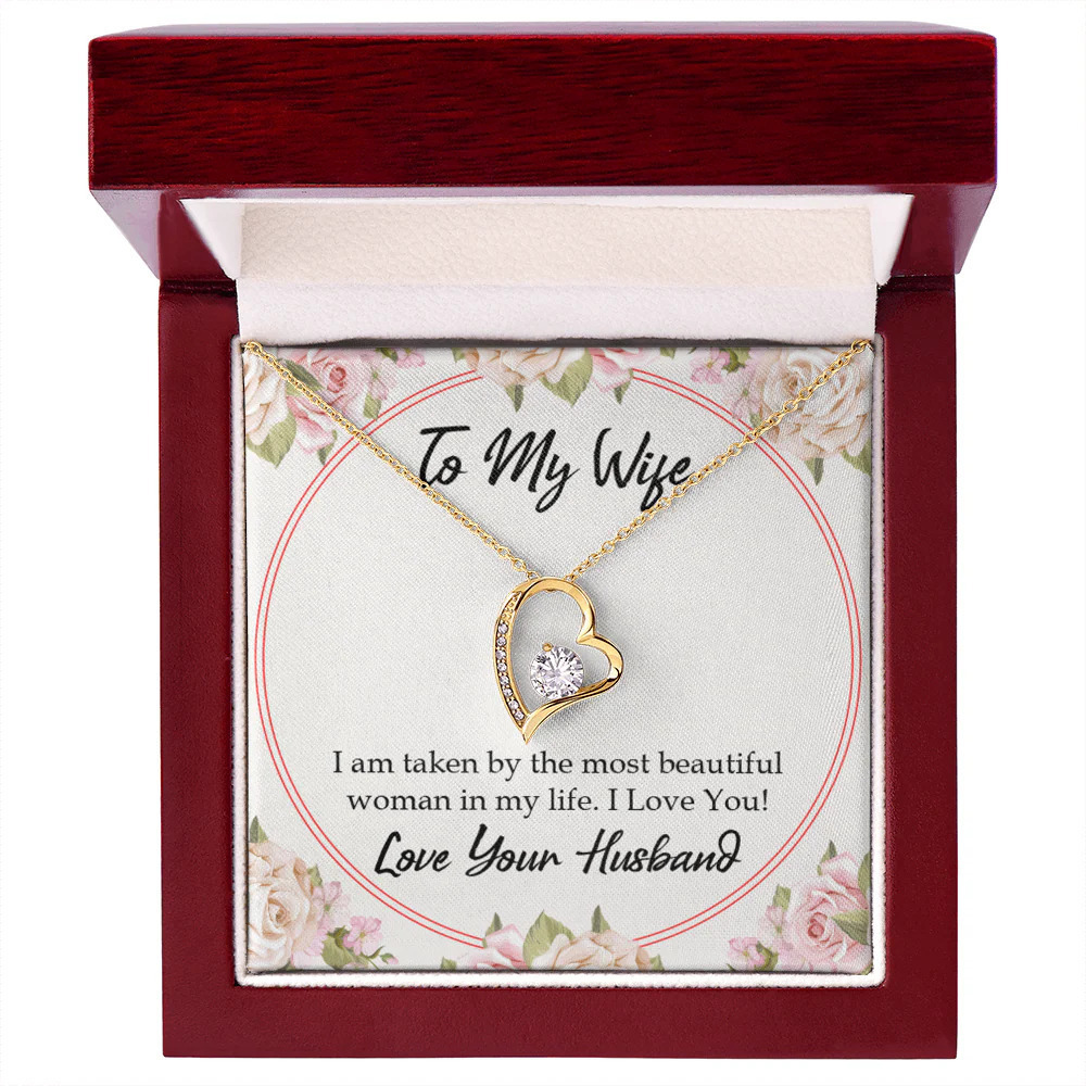 Wife Your Beauty Forever Love CZ Heart Necklace Yellow Gold Luxury Box